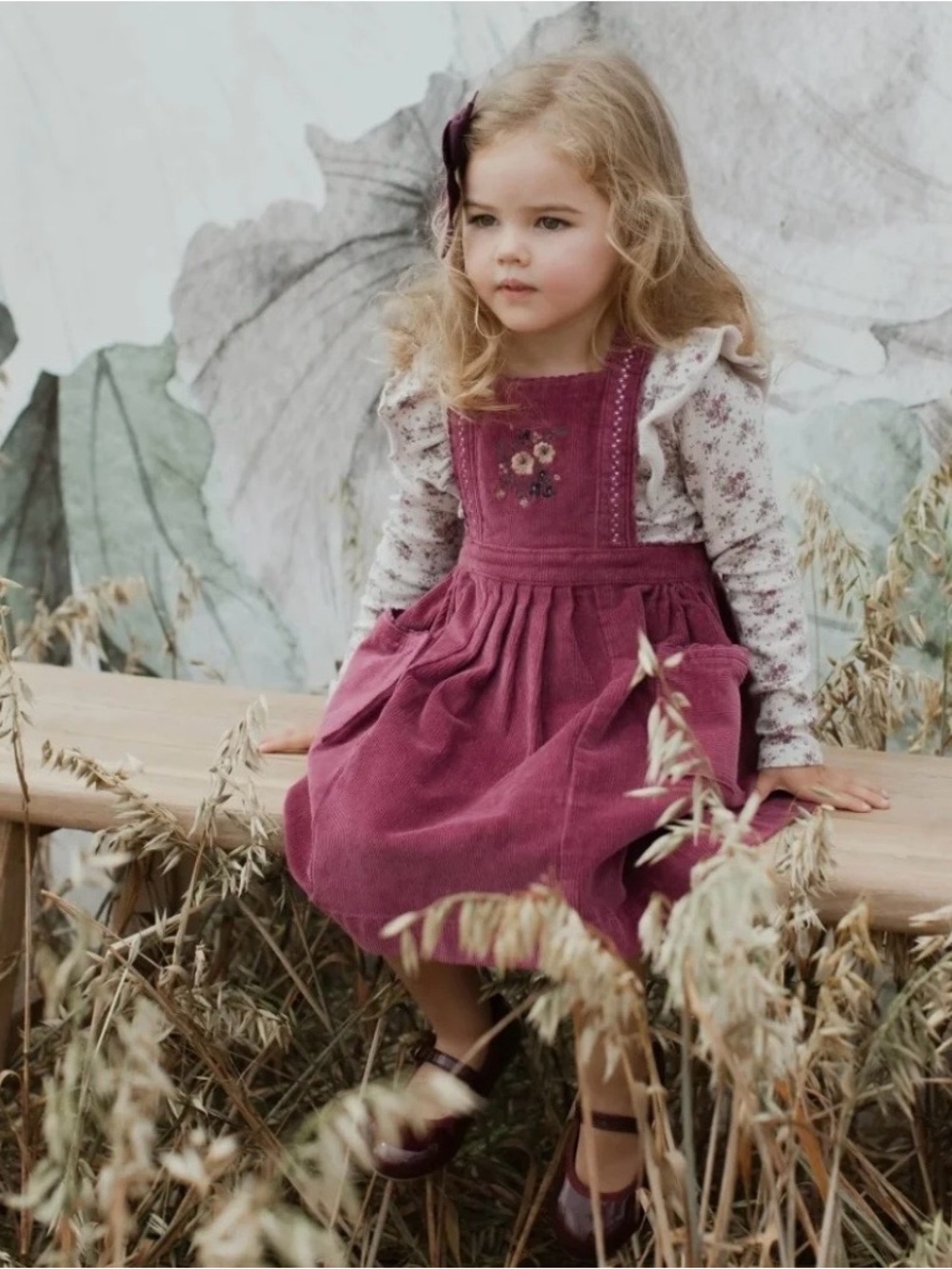 Jamie Kay Mabel Dress - Daphne - Corduroy Embroidered Floral Pinafore Dress